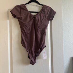 NWT Womens Dance Leotard Short Sleeve Lace Ballet Leotard Mesh Lace Wrap, M